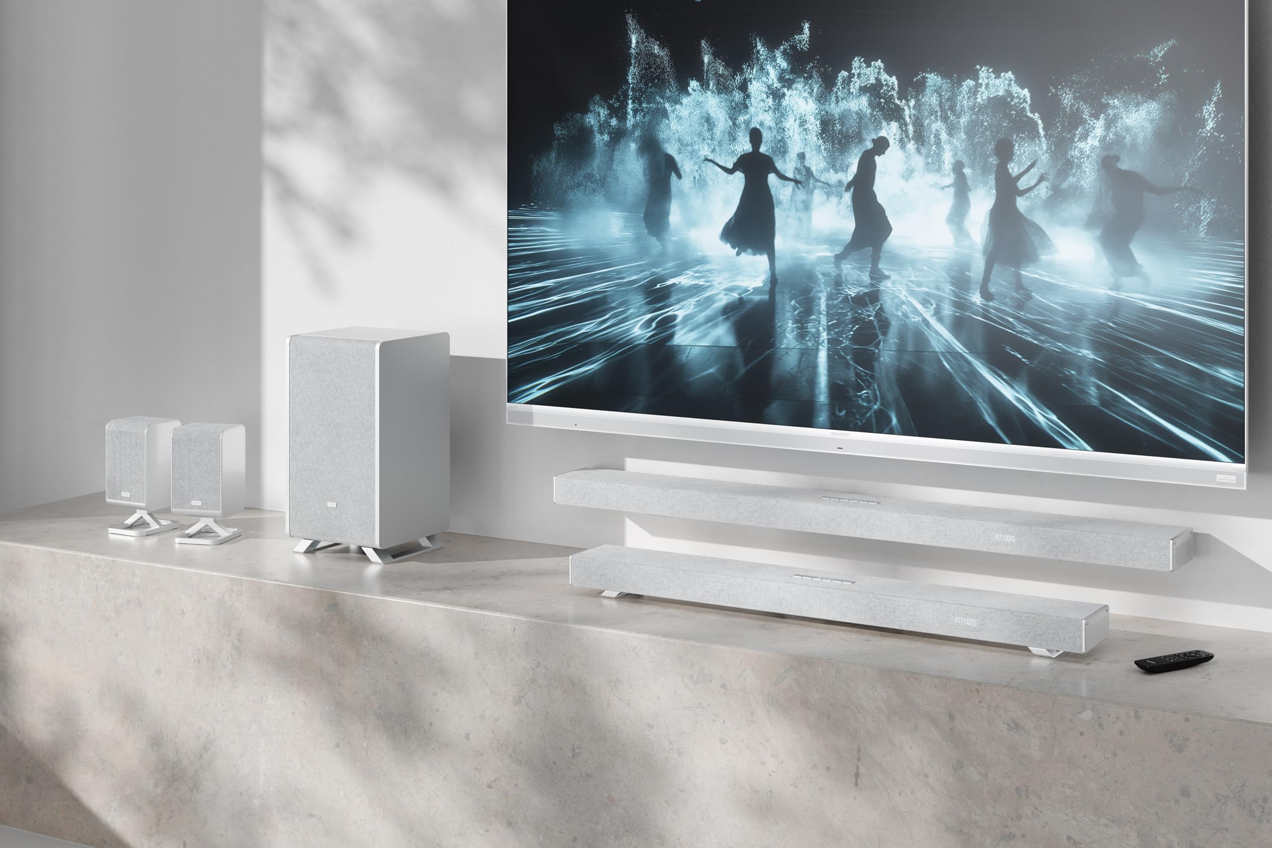 SHARP HT-SBW53121(SL) Soundbar 3.1.2 Dolby Atmos/DTS:X, subwoofer inalámbrico, barra de sonido elegante y potente con altavoces que emiten hacia arriba, sonido envolvente 3D. P. Maxima 550w color Gris