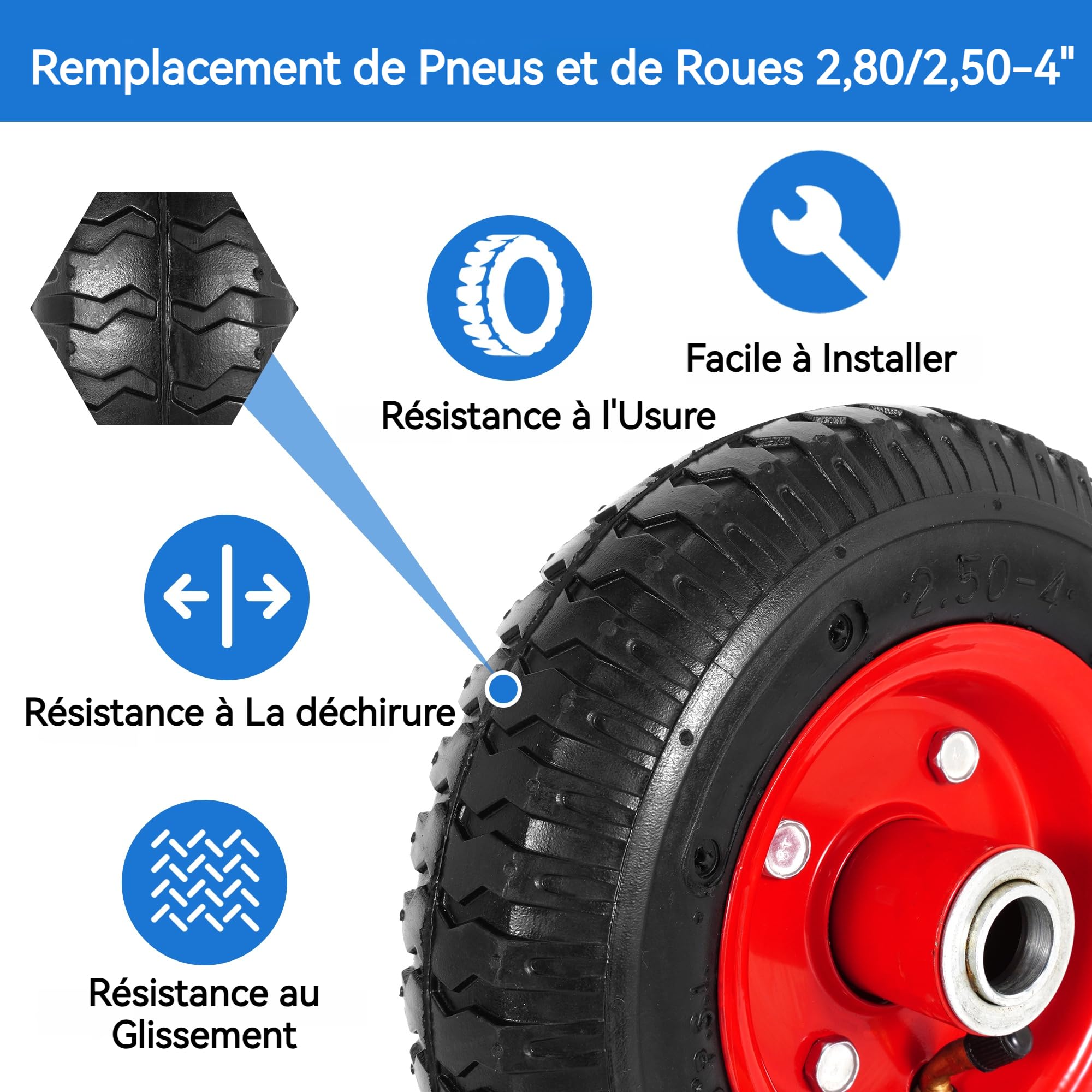 Pneu Et Roue De Rechange 8 Pouces 2.80/2.50-4 Pour Brouette Et Chariot De Jardin