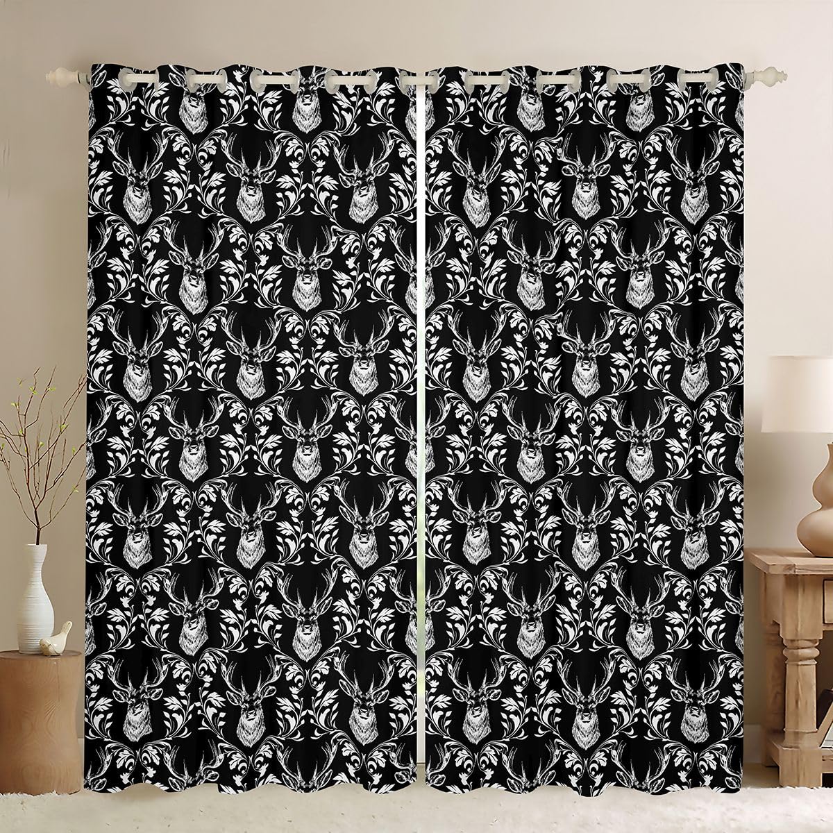 Homewish Tende per finestre rustiche damascate bianche, 117 x 183 cm, 2 pannelli, per ragazzi e ragazze, stile gotico, vintage, floreale, tende oscuranti vittoriane per camera da letto
