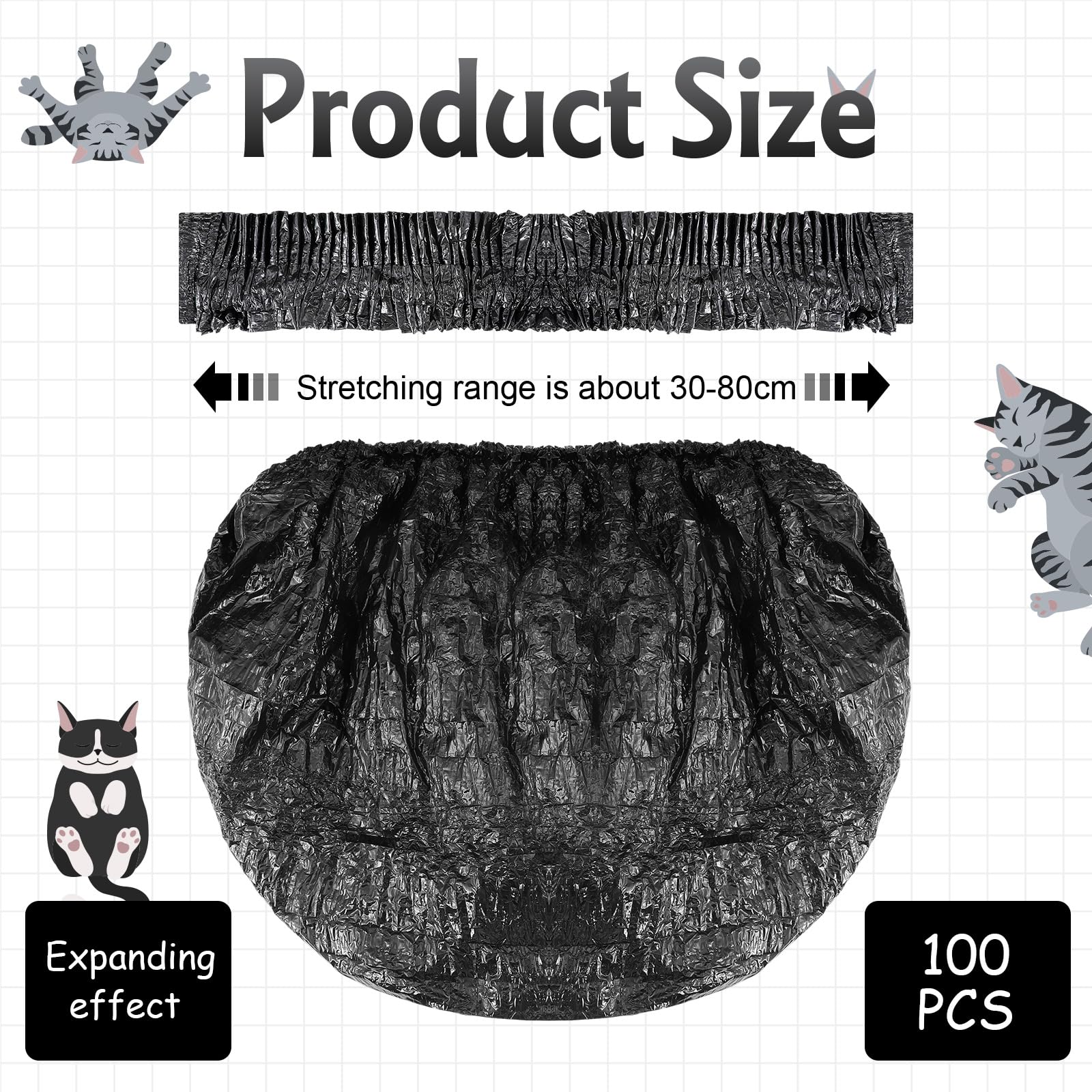 Honoson Müllbeutel mit elastischem Band, kompatibel mit Popur X5, selbstreinigende Katzentoilette, Müllbeutel für Katze, Kätzchen, Schwarz, 100 Stück