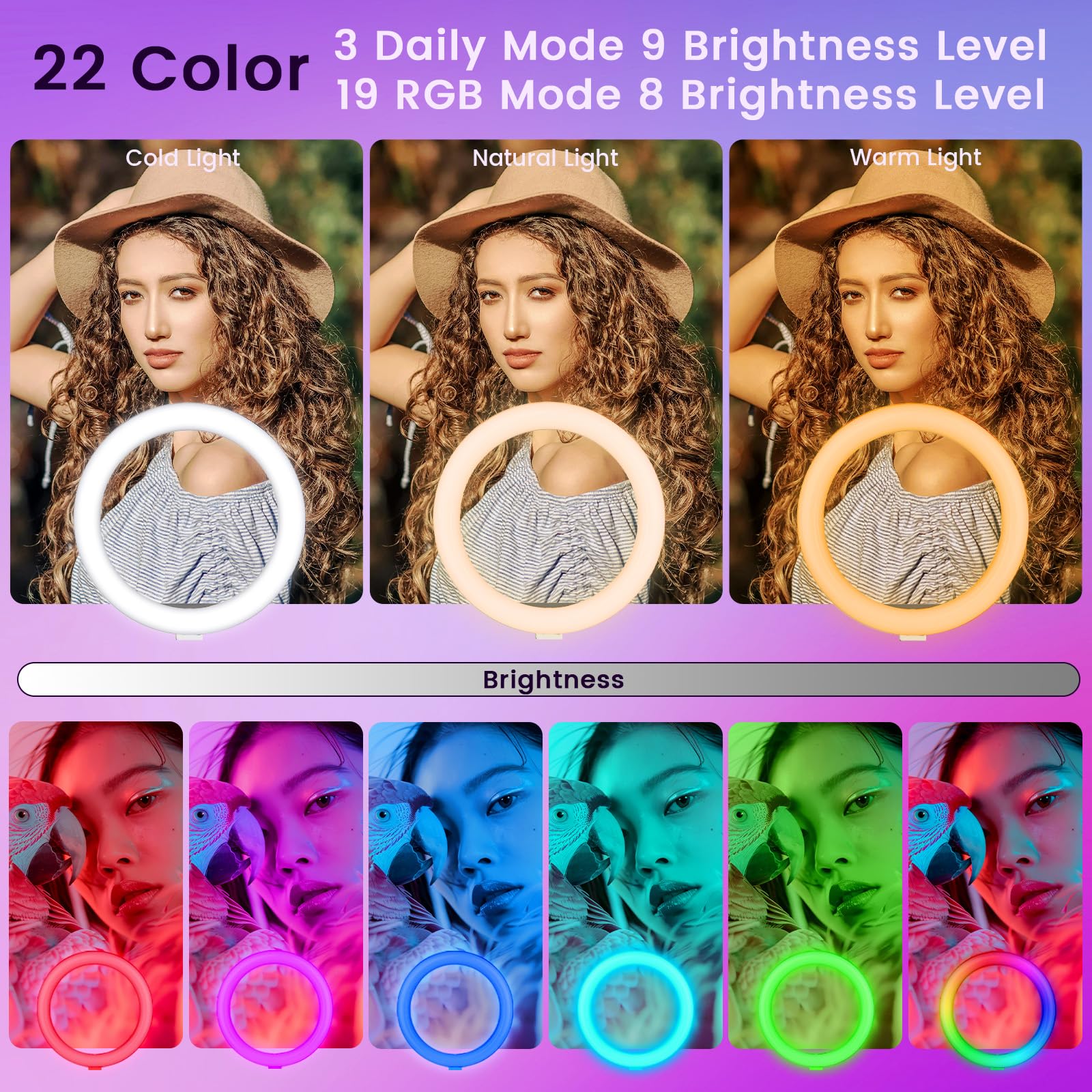 10 Zoll LED Ringlicht mit 61 Zoll Stativständer & Handyhalter, Dimmbare RGB Tischringlicht Handystativhalter mit Ringleuchte für YouTube, Videoaufnahmen, Selfie, Live-Stream, Makeup Fotografie