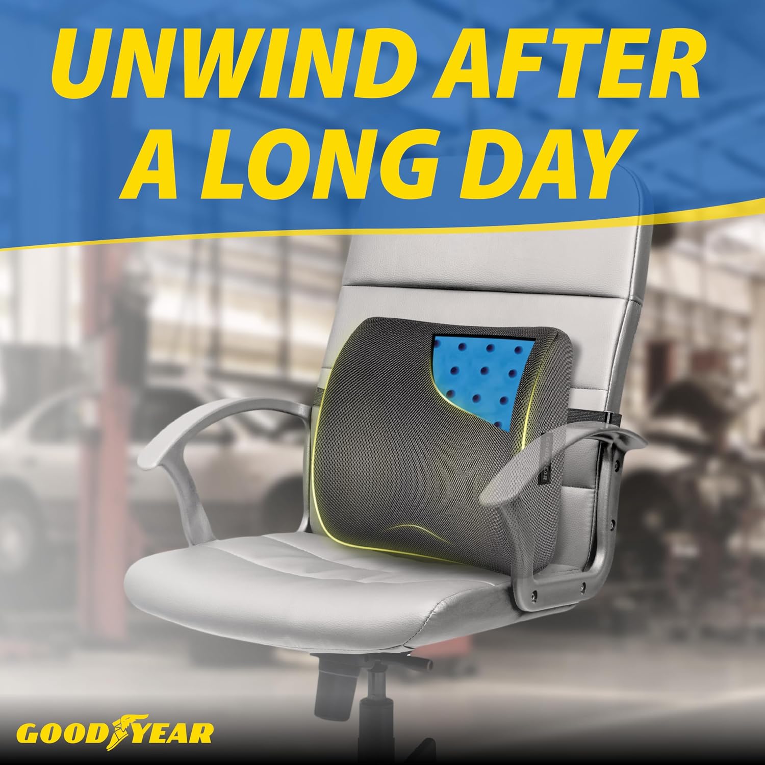 Goodyear Lumbar Support Car Seat Cushion with Cooling Gel – Accessories for Driving – Memory Foam Car Seat Lumbar Support Pillows, Office Chairs Cushion, Ergonomic Back Support, Desk Accessories