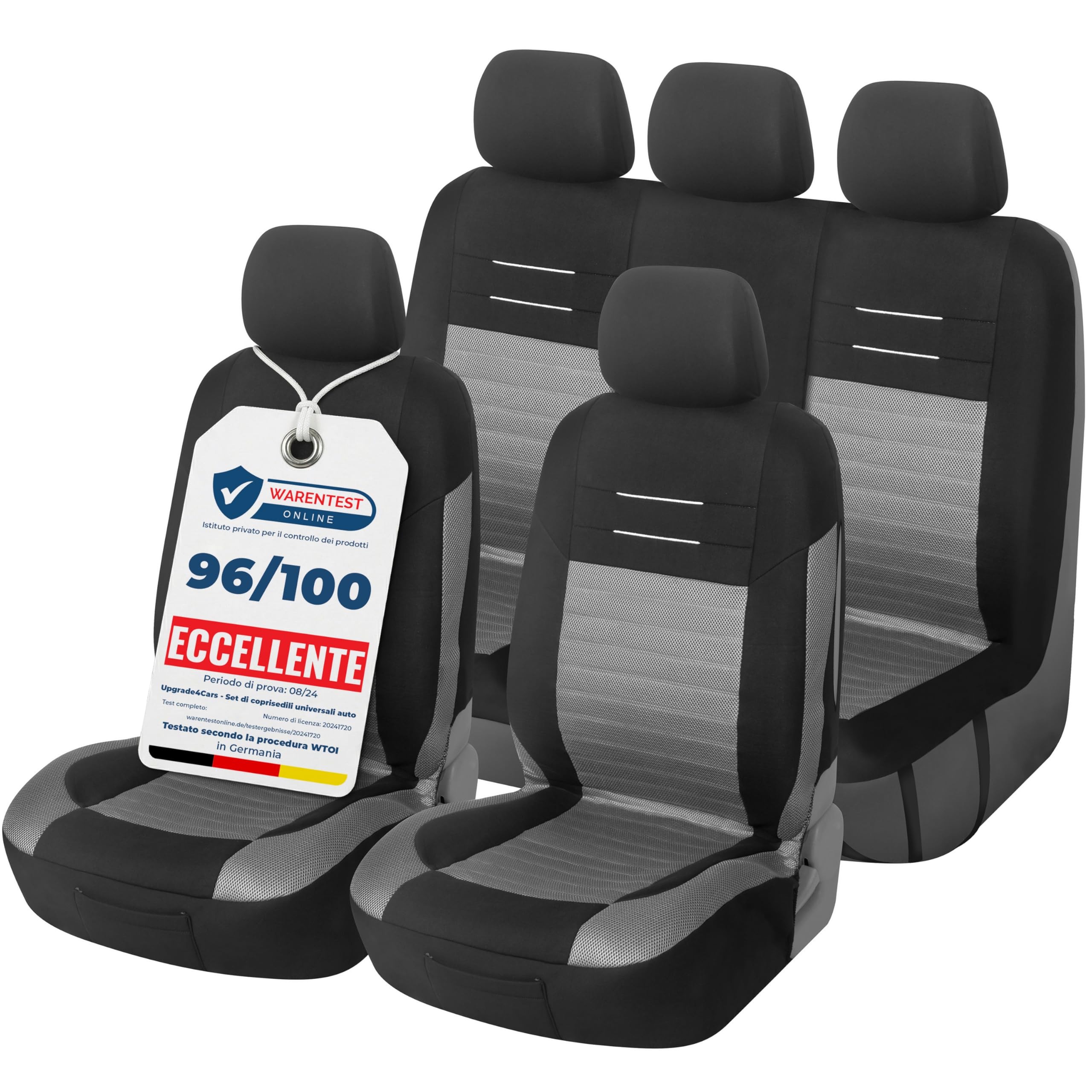 Upgrade4cars Set Coprisedili Universale Versione 2026 | Coperture per Anteriore e Sedile Posteriore in Grigio | Accessori Interno Auto Decorazione