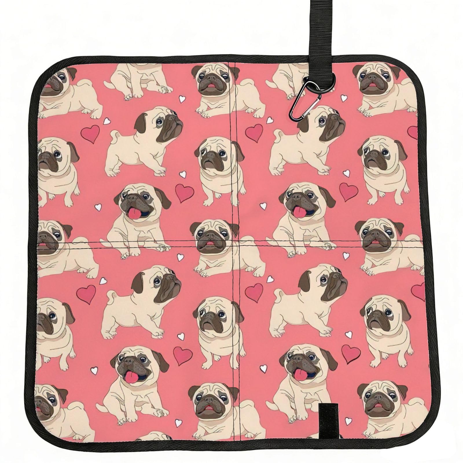 SDEGTHO Funny Cartoon Pug Puppy Dog Printed Foldable Seat Pad with Closure, Lightweight Cushion for Airplane Travel Camping