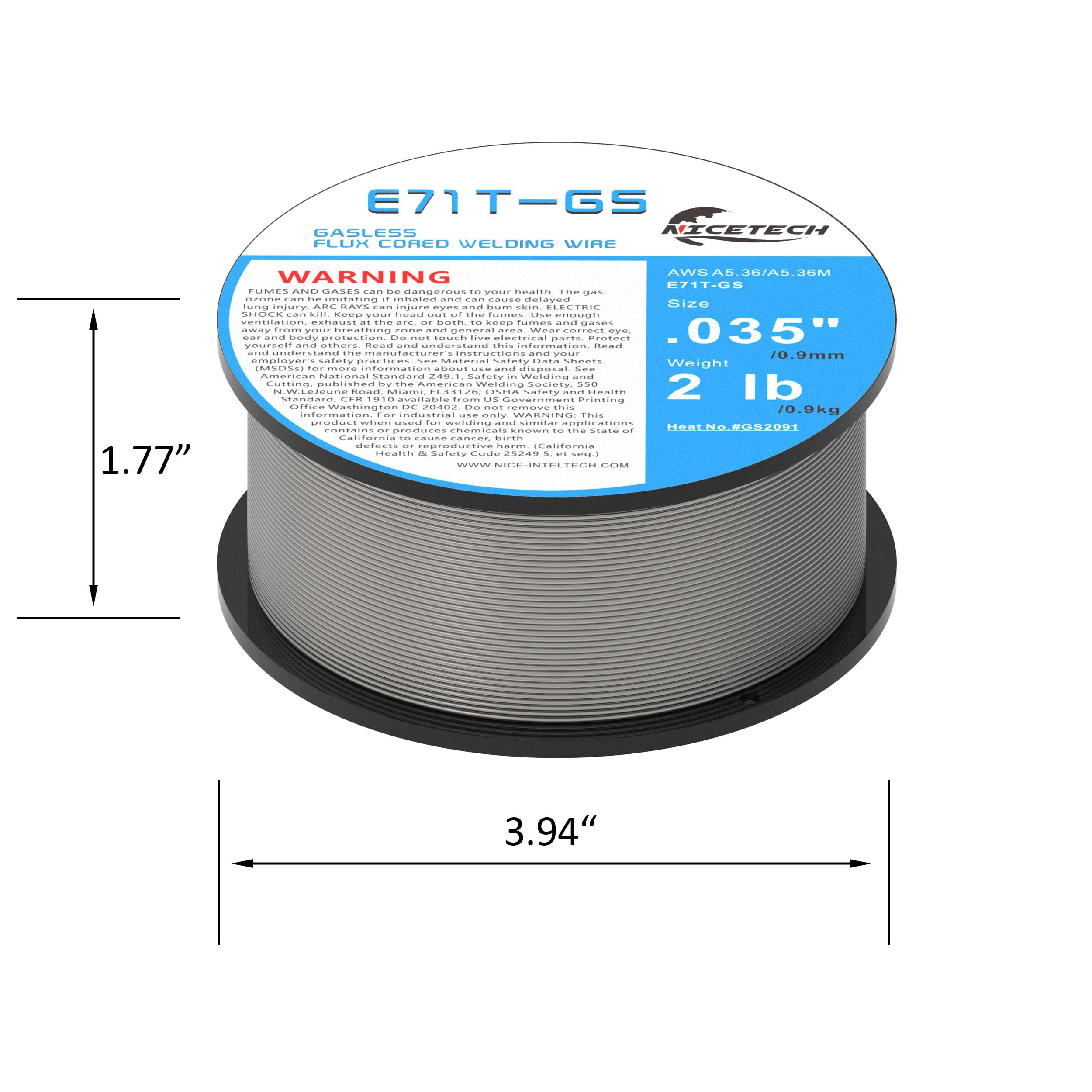 NICETECH, Gasless Flux Cored Welding Wire, Carbon Steel, E71TGS (6PK, 035