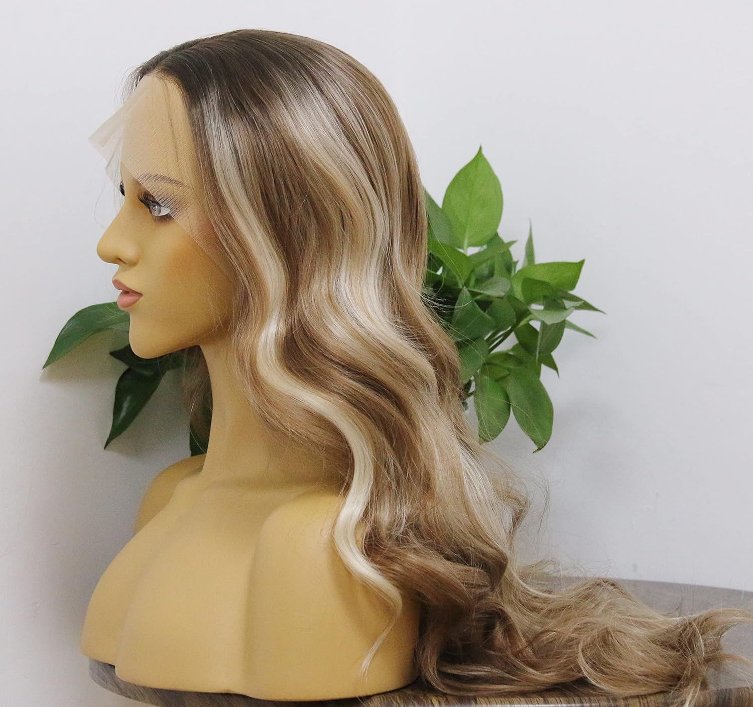 Synthetic Wig HD Lace Front Wig For Women Girls Platinum Blonde Highlights Brown Loose Wavy Curly Heat Resistant Long Wig Ombre Colorful Wig Hair Replacement Unit (Light Brown Roots Version)