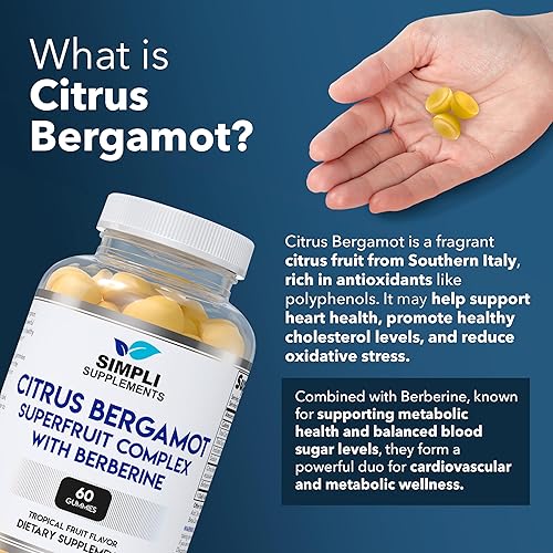 Miniatura 4 de Suplemento de bergamota cítrica para colesterol alto | 60 gomitas de bergamota cítrica con berberina para la salud del corazón | Bergamota cítrica