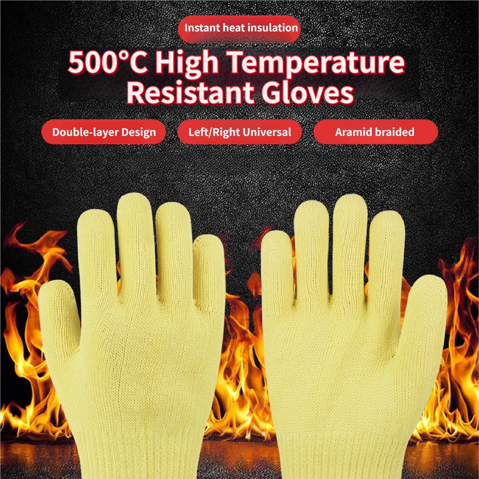 Guanti Barbecue, Guanti BBQ Resistenti al Calore Fino a 500°C, Aramidica A Doppio Strato, Lavabili in Lavatrice per Cucina, Grigliate, 2 Coppia Yellow-36cm/14.17in