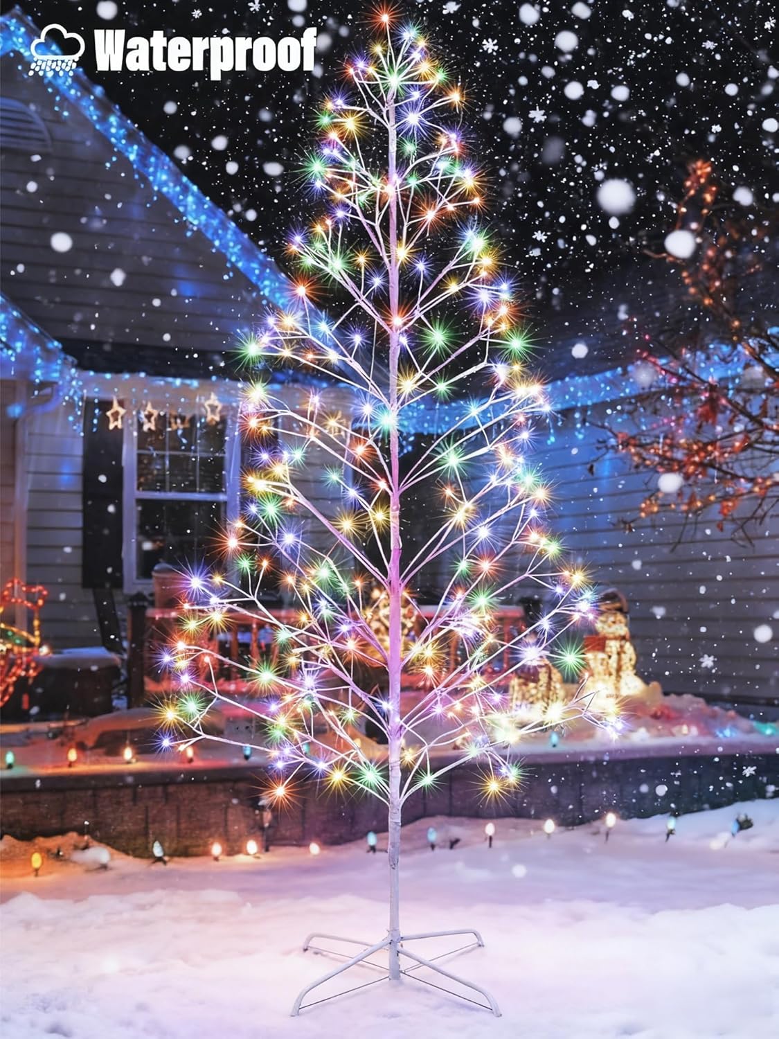 Joomer Christmas Tree with Lights,7.6FT 336 LED Birch Tree Color Changing Artificial Twig Lights with Remote Control Timer Outdoor for Christmas Decor (Warm White to Multicolor)