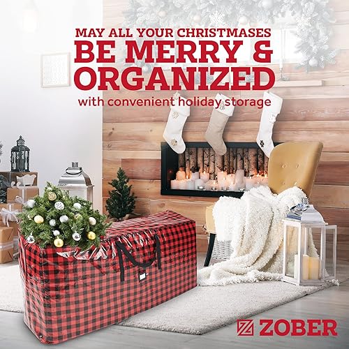 Miniatura 8 de ZOBER Bolsa de almacenamiento de corona de Navidad  Bolsa de almacenamiento de tela resistente al agua con doble cremallera para coronas