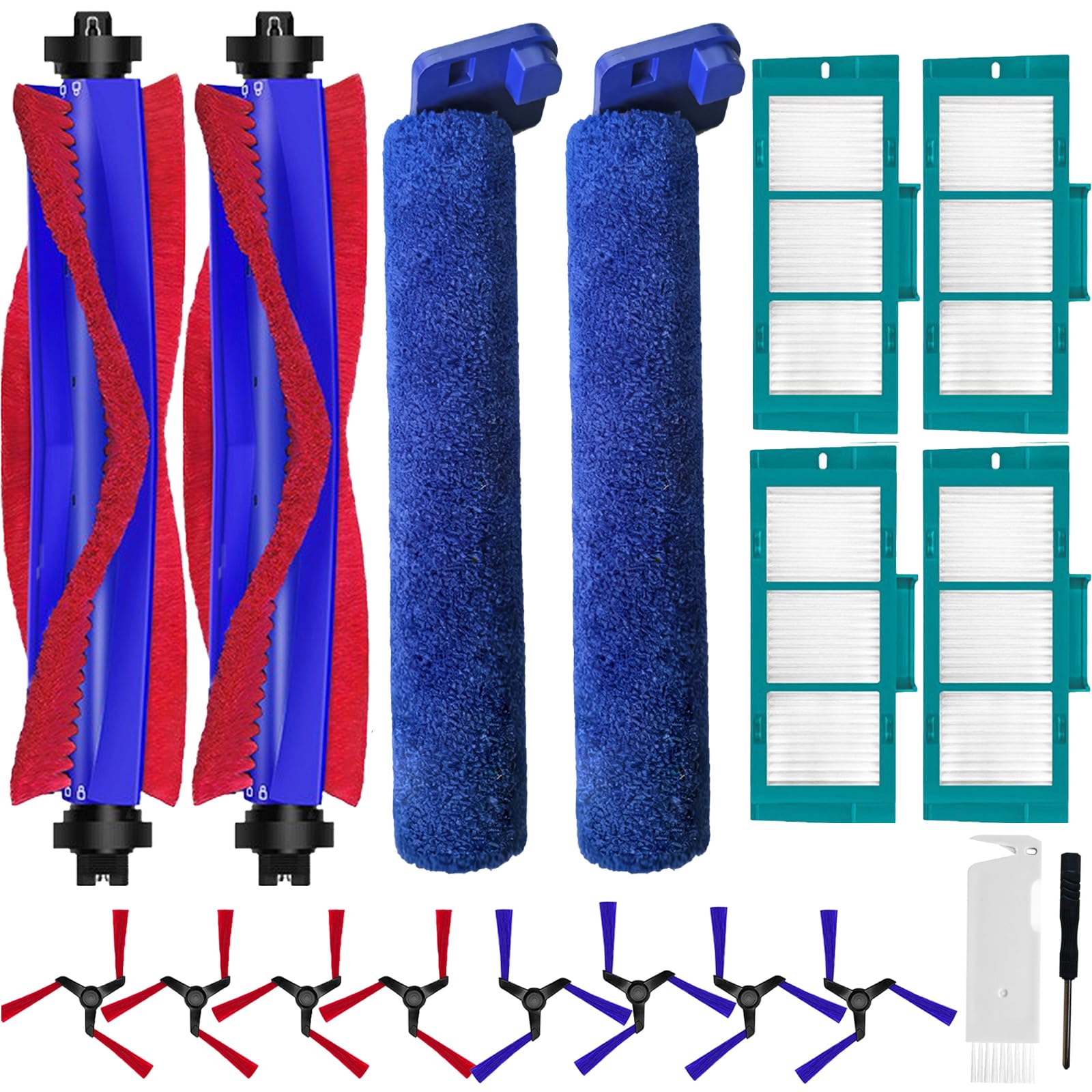 Chuancheng 18 accesorios para aspiradora Dyson Spot+ Scrub AI, robot aspirador húmedo y seco, pieza de repuesto con 2 cepillos de rodillo, 2 trapeadores de rodillo, 4 filtros HEPA, 8 cepillos