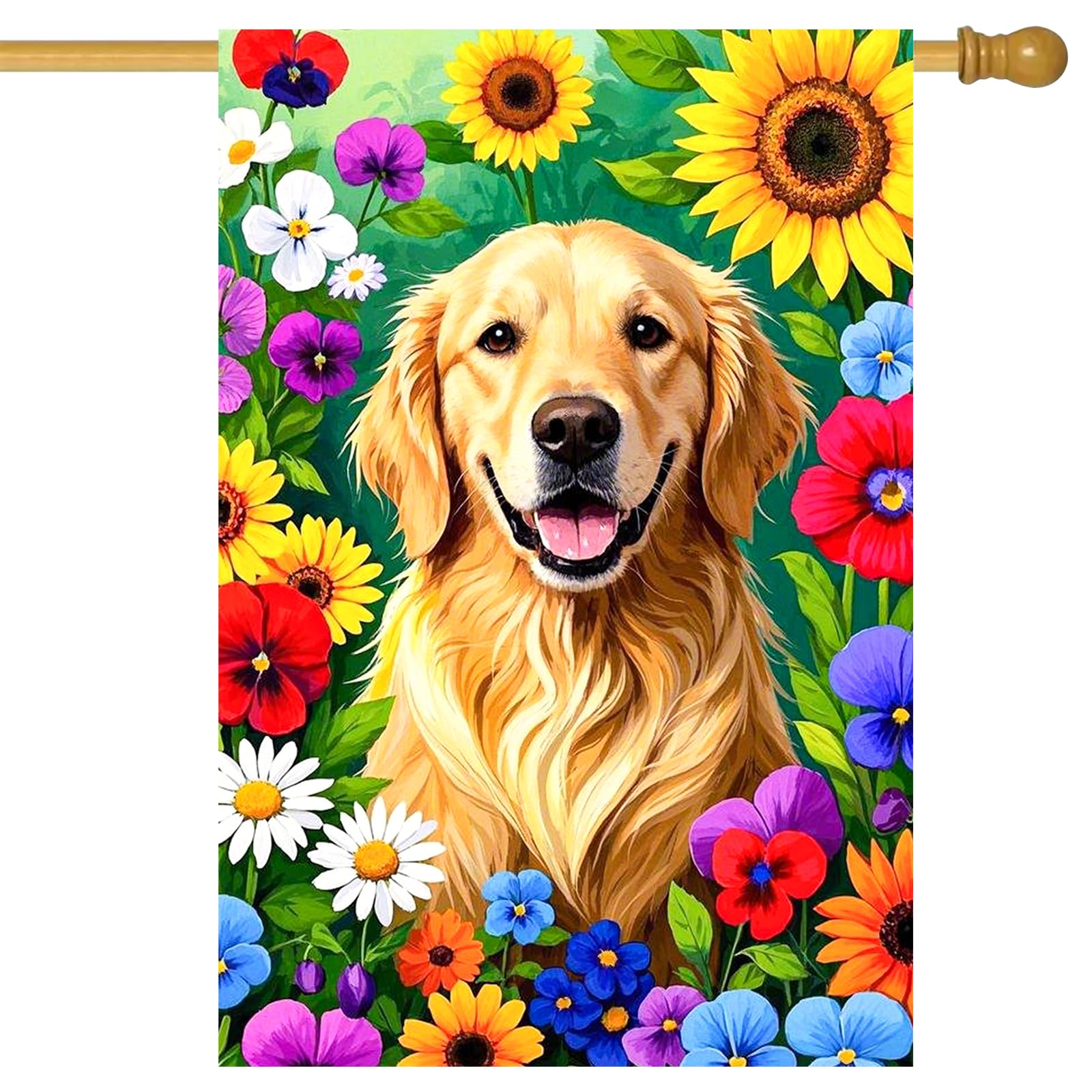 Drapeau de maison Golden Retriever BlissYard 71x101cm décor tournesol