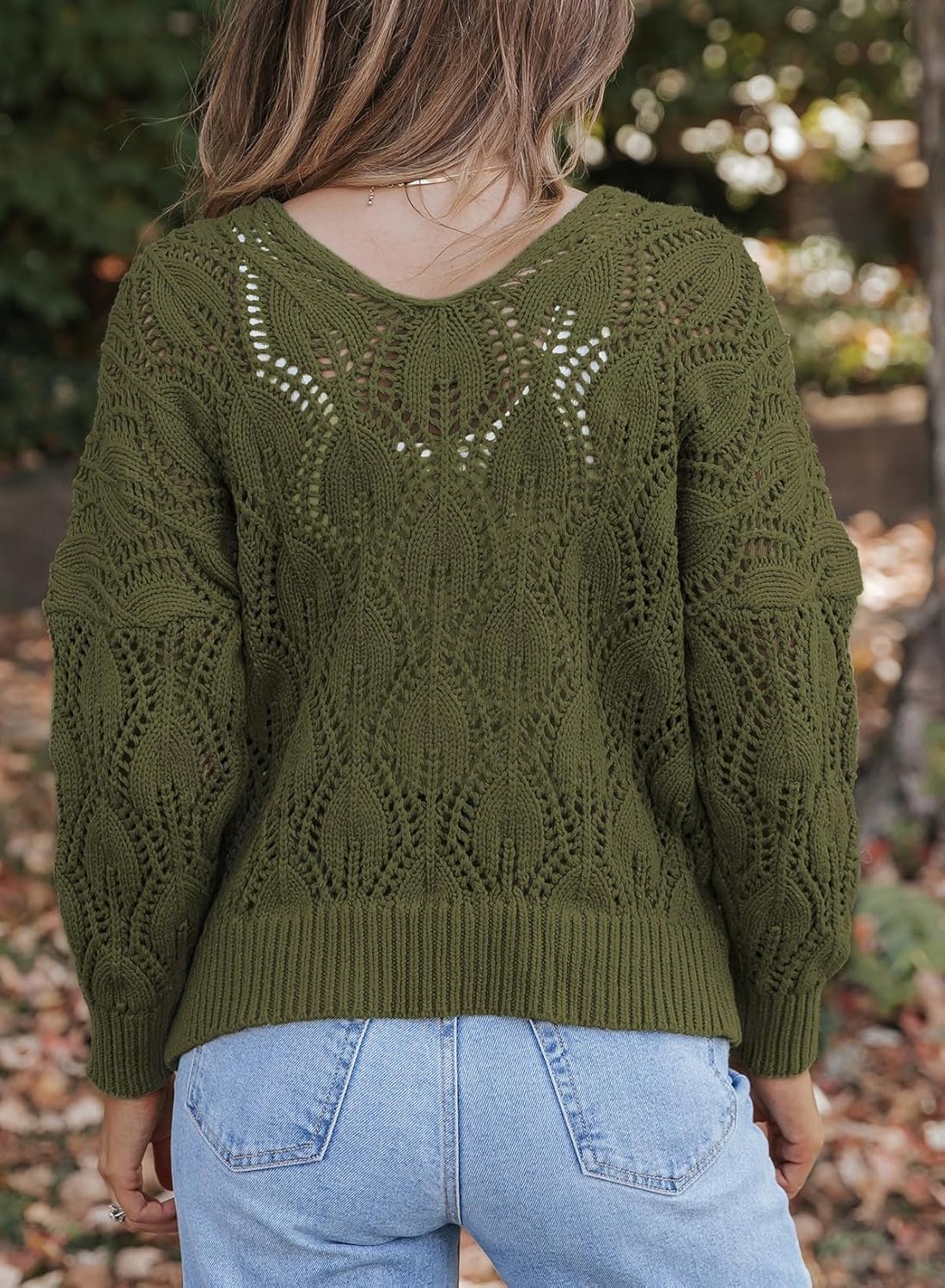 Dokotoo Women's Fall Sweaters V Neck Crochet Hollow Out 2025 Trendy Casual Winter Pullover Sweaters - Image 6