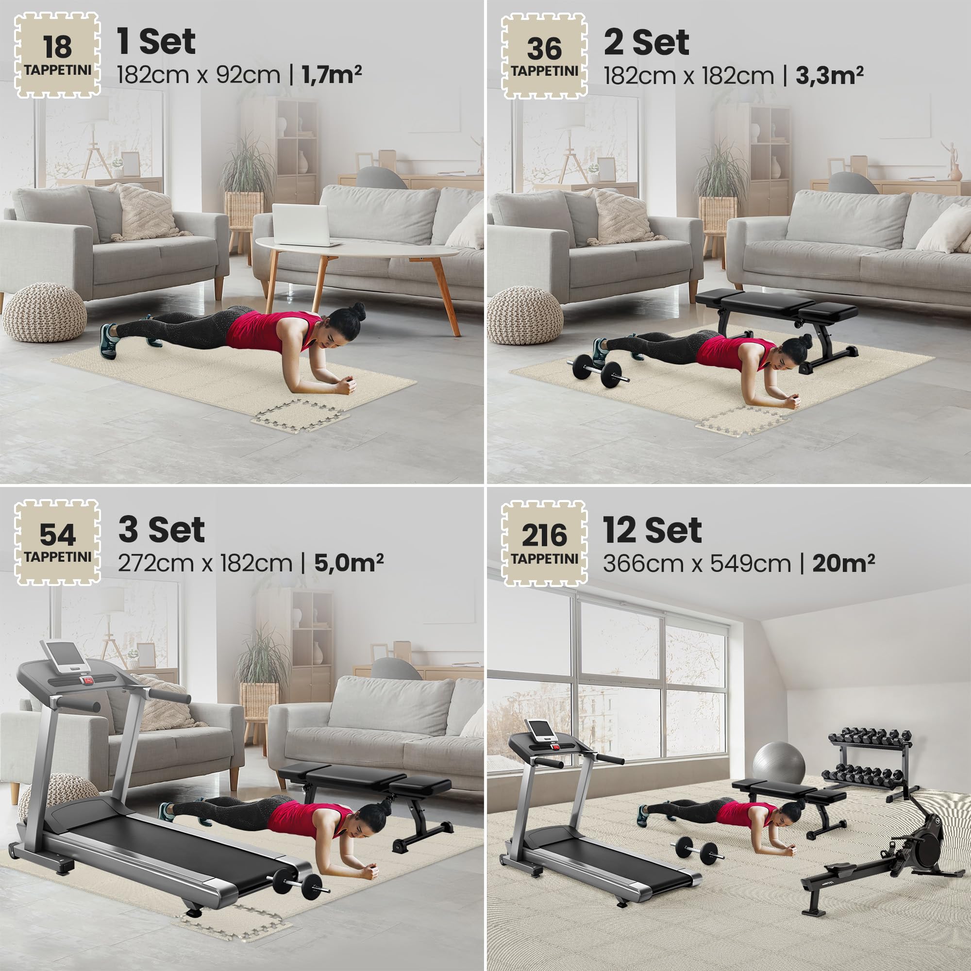 bemaxx Tappeto Palestra Tappetino Fitness da Ginnastica a Puzzle EVA | Pavimento Protettivo Incastro Tatami Allenamento Protezione Sport, Materassino Mattonella Pavimentazione per Home Gym Manubri