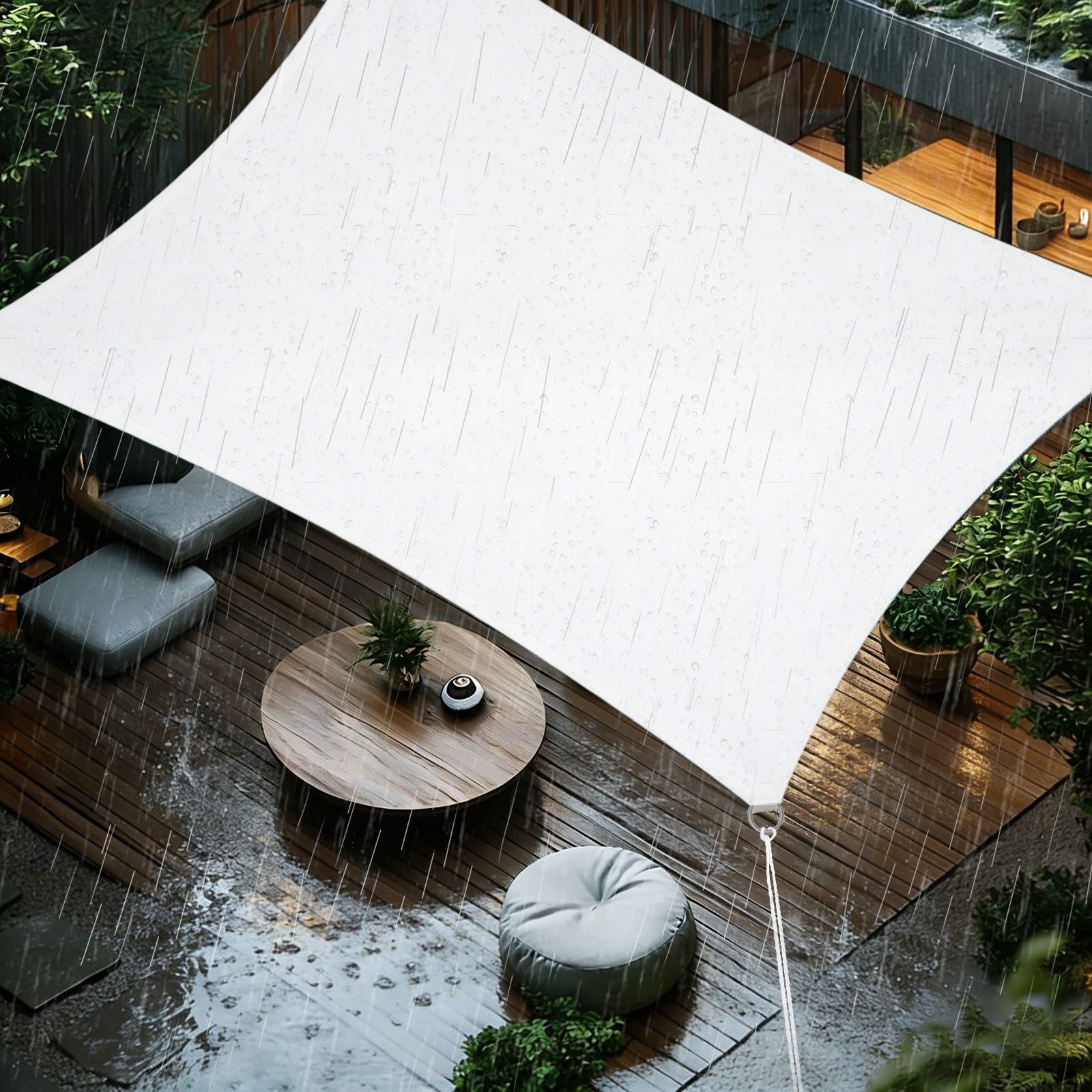 Sun Shade Sail 4x7m Rectangle Waterproof PES Polyester 98% UV Block Sunscreen Awning Canopy for Outdoor Garden Patio Yard Lawn Party, White โ image 1