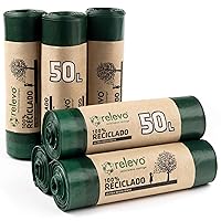 Relevo Sacchi Spazzatura Verdi con Maniglie – 50L (Largh 70 cm x Alt 75 cm)