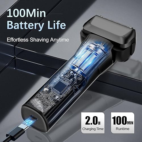 Miniatura 5 de Maquinilla de afeitar eléctrica para hombres, afeitadora eléctrica de 2 velocidades de 5 cuchillas para hombres, inalámbrica, recargable, afeitadora