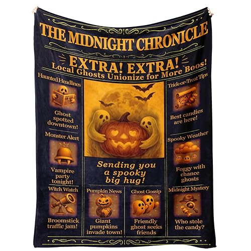 Classic Halloween Blanket 60x50 – Cute Ghost & Pumpkin Throw