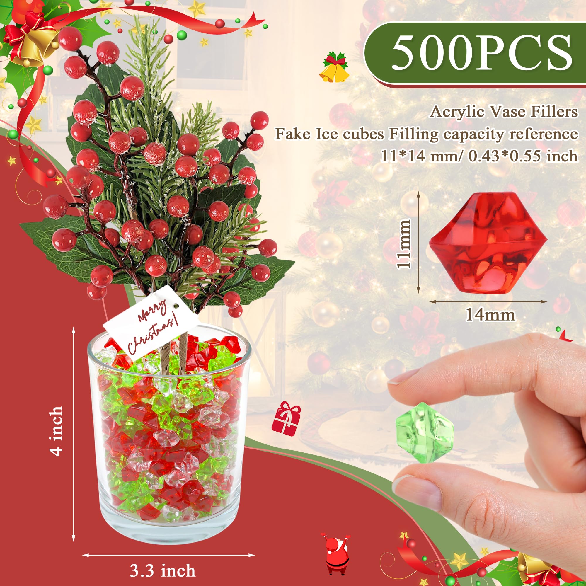 MAIBAOTA 500 PCS Christmas Fake Ice Cubes 11x14 mm Vase Fillers Acrylic Crushed Ice Rocks Plastic Diamonds Gems Decorative Stones for Wedding Party Table Decorations and DIY Crafting - Image 4