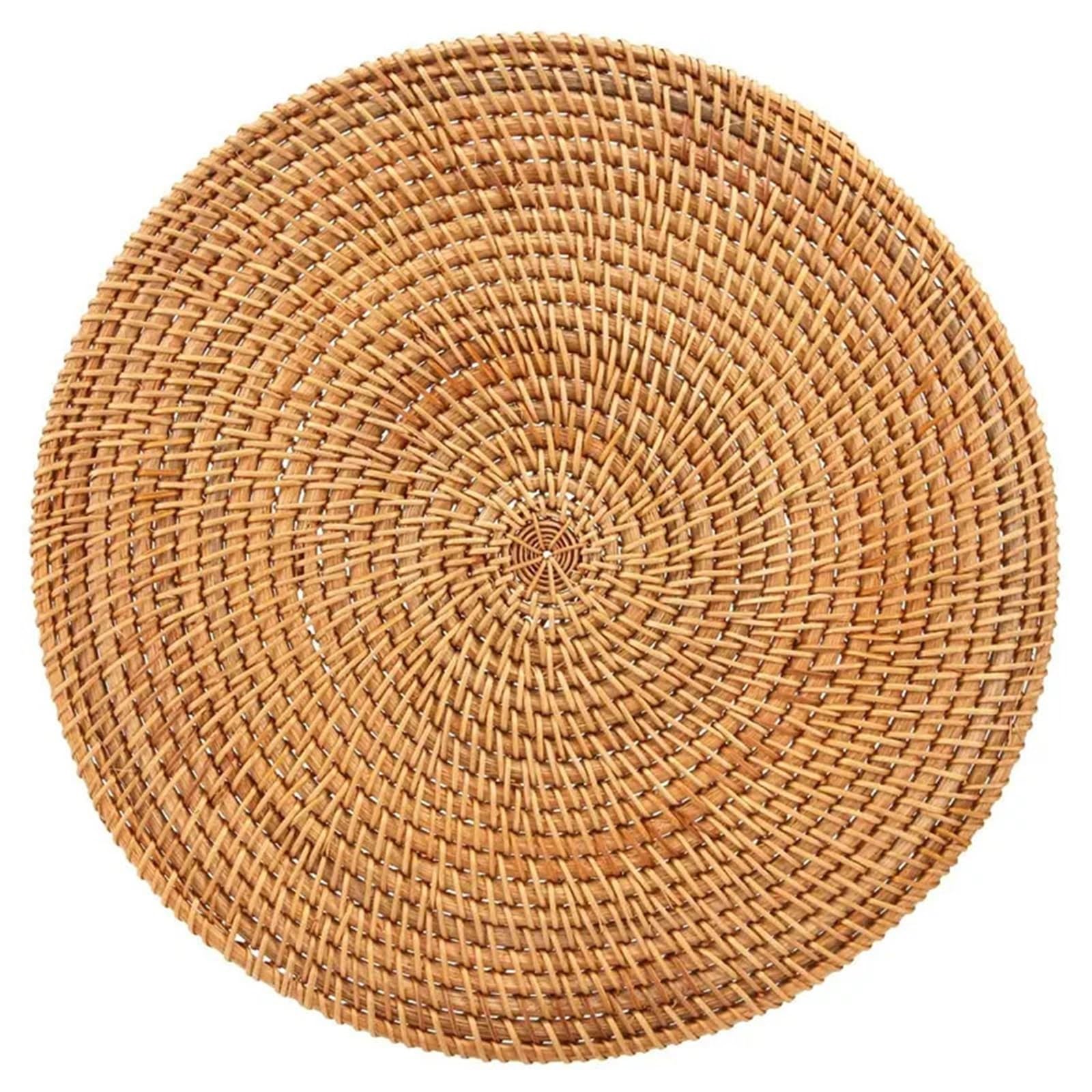Woven Placemats Handwoven Rattan Placemats,Round Wicker Table Mats, Woven For Dinner,Heat Resistant