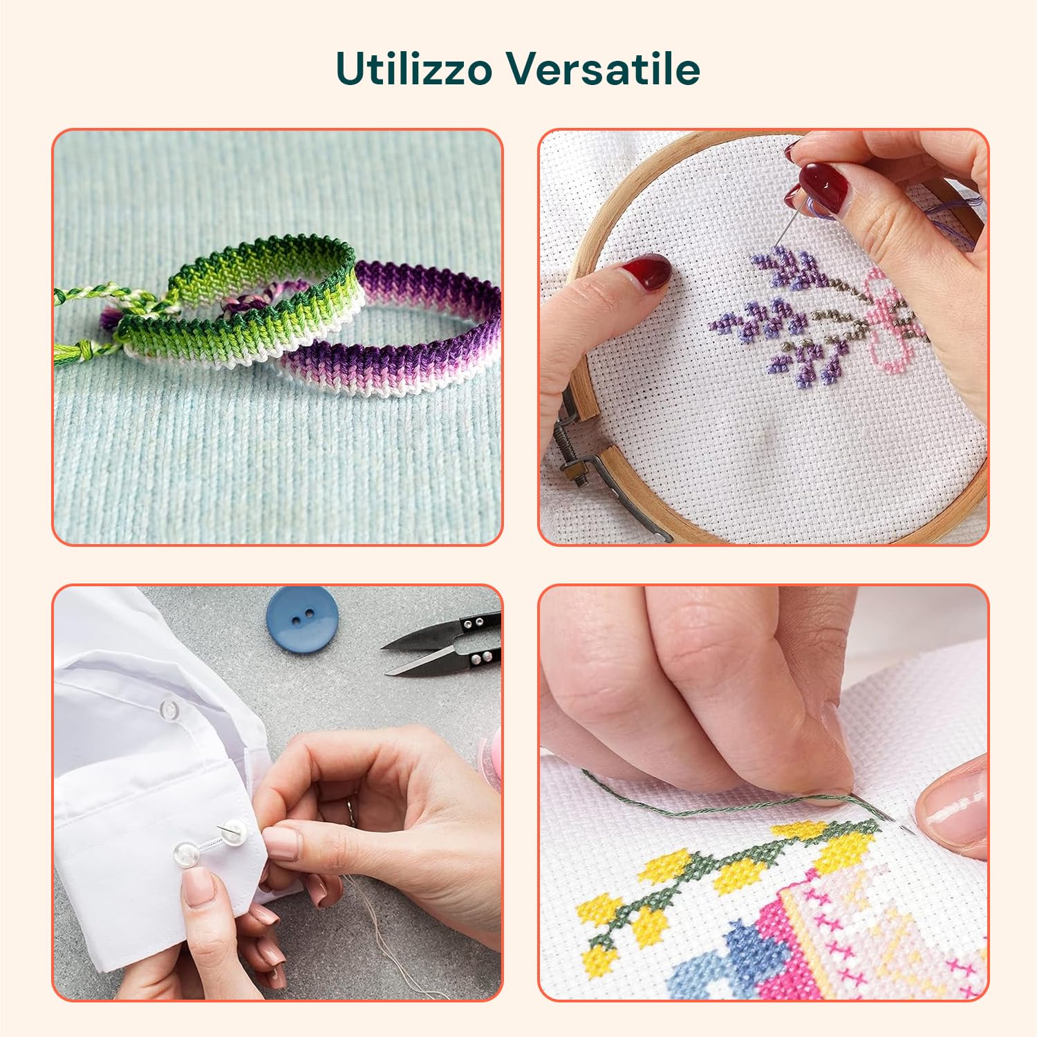 Wintem – Kit Ricamo con 150 Fili Colorati, Contenitore a 3 Livelli con 6 Scomparti, Accessori Inclusi per Punto Croce e Braccialetti, Ideale per Principianti e Ricamo Creativo