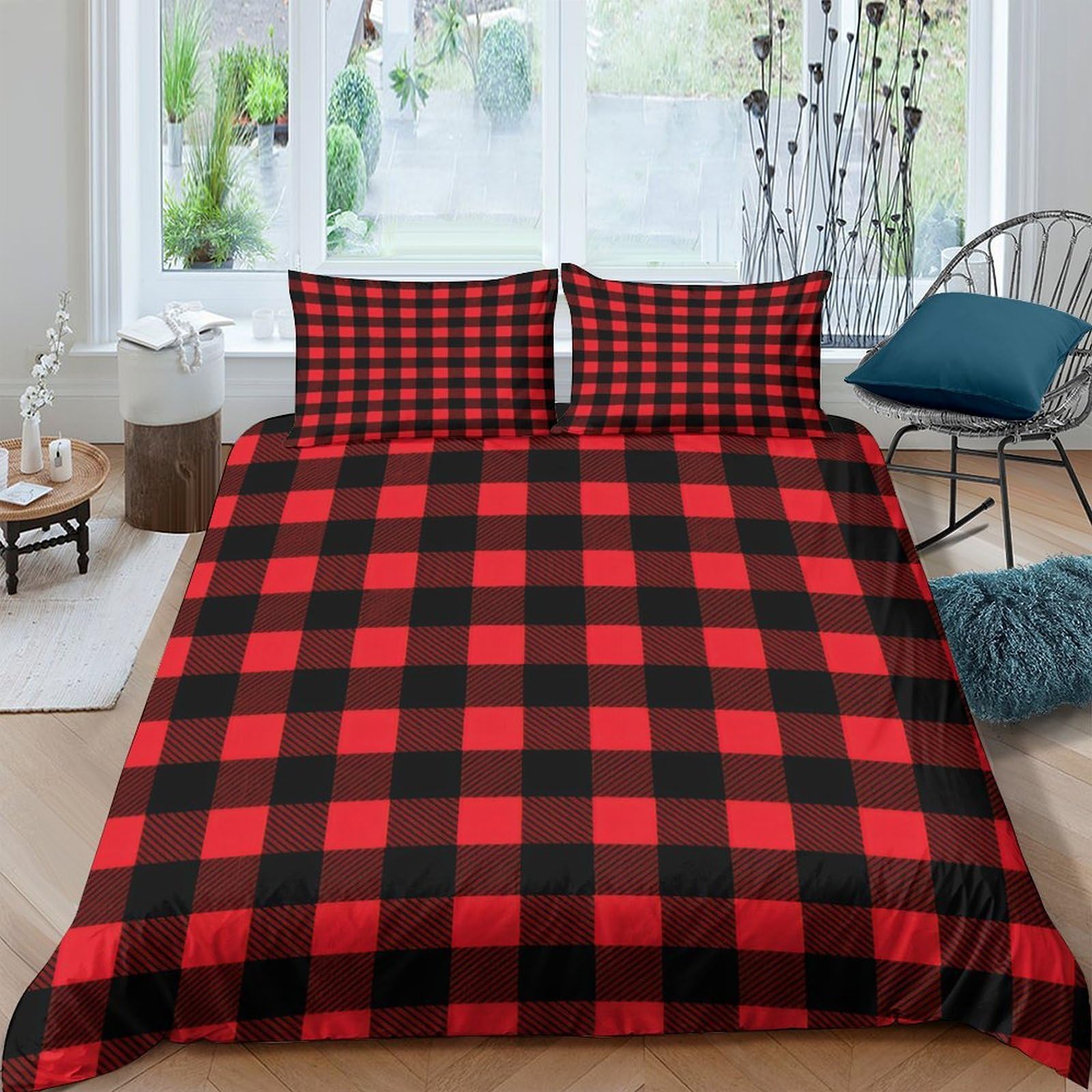 Ctjqhvkz Style-6 3D Printed Red Black Plaid Fitted Sheet Microfiber Soft Breathable Checkered Bed Sheet For Bedroom Guest Room Mattress Protection Single（135X200cm）