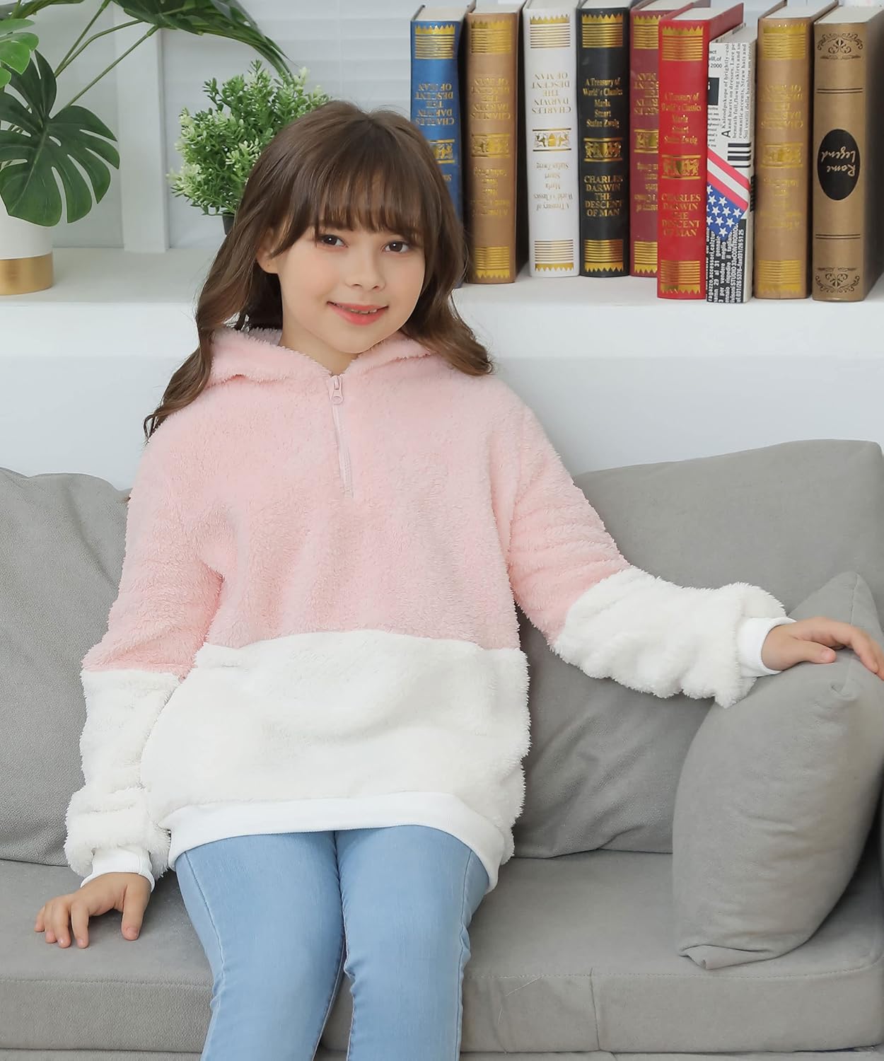 Haloumoning Girls Fuzzy Fleece Pullover Hoodies Sweatshirt Casual Loose Outwear Coat with Pockets 4-15 Years - Image 5