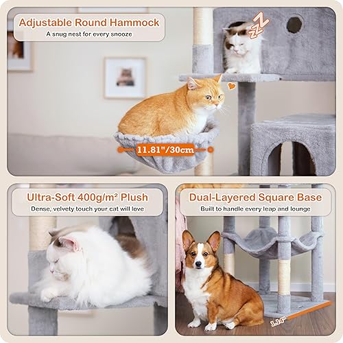 Miniatura 5 de Ouritsu Árbol para gatos, torre para gatos de 73.62 pulgadas de alto para gatos grandes en interiores, dos perchas superiores, una ampliada, dos