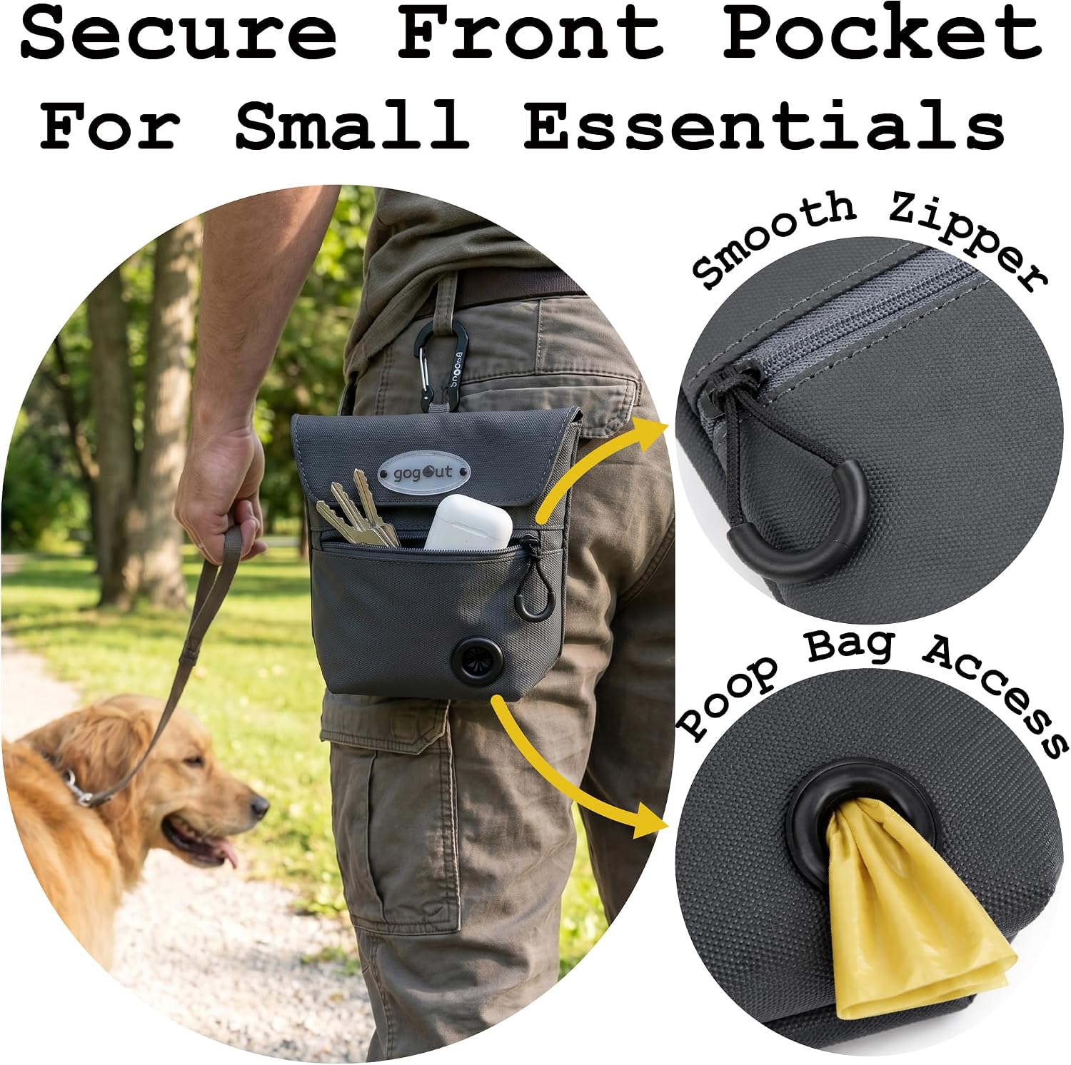 Dog Training Treat Pouch with Silicone Treat Bag, Magnetic Closure, Poop Bag Dispenser, Zippered Pocket, Metal Clip and Adjustable Waist Belt, Charcoal