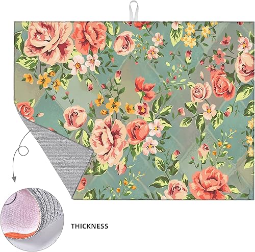 Miniatura 8 de Tapete de secado de platos para encimera de cocina, tapete floral vintage de microfibra, tapete escurridor de platos para encimera, cafetería, barra