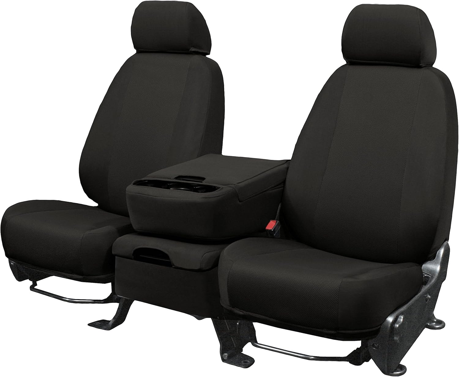 ShearComfort Front Seats Custom Breathable Mesh Seat Covers Compatible with Chevy Silverado (2015-2018) in Black w/Black for 40/20/40 w/Folddown 3 Cup Console and Adjustable Headrests