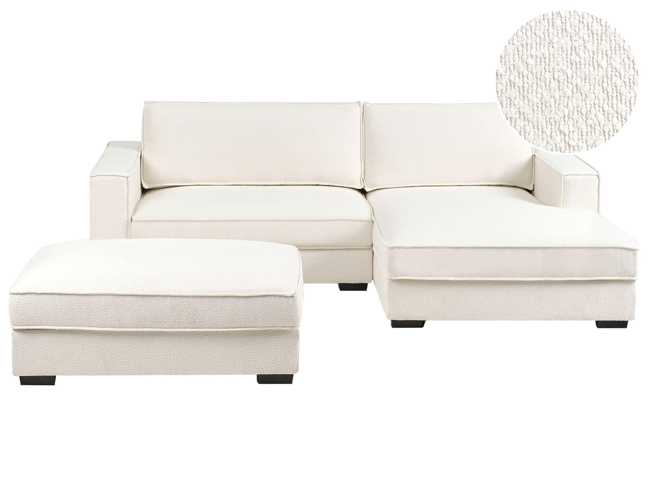 Ecksofa mit Ottomane Bouclé linksseitig creme weiß 3-Sitzer modern Renders