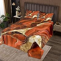 Vista 1 de Erosebridal Juego de edredón de mármol naranja tamaño King, juego de colcha dorada para niñas y mujeres, juego de colcha de textura metálica