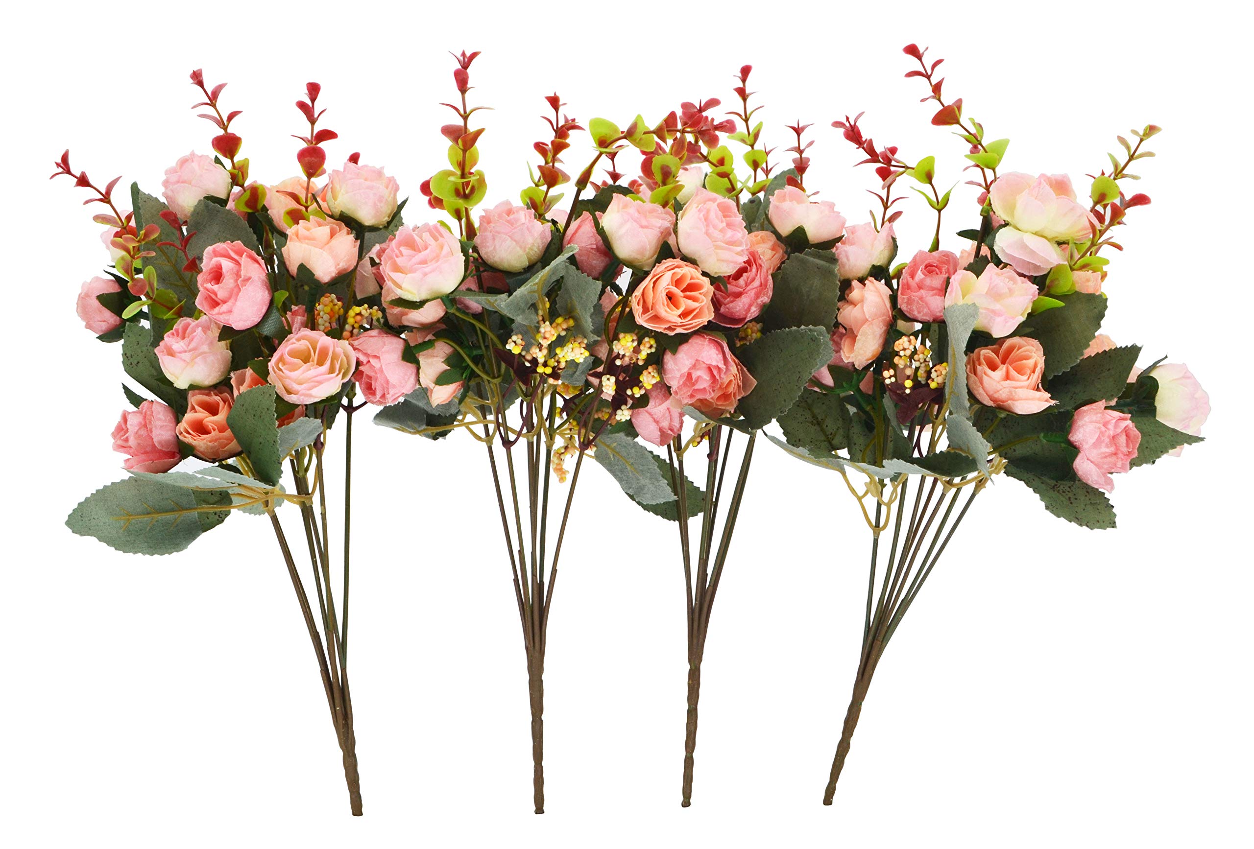Hexint 21 Heads Artificial Silk Rose Fake Flower Arrangement Bouquet Wedding Home Floral Decoration - Pack of 4 (Pink)
