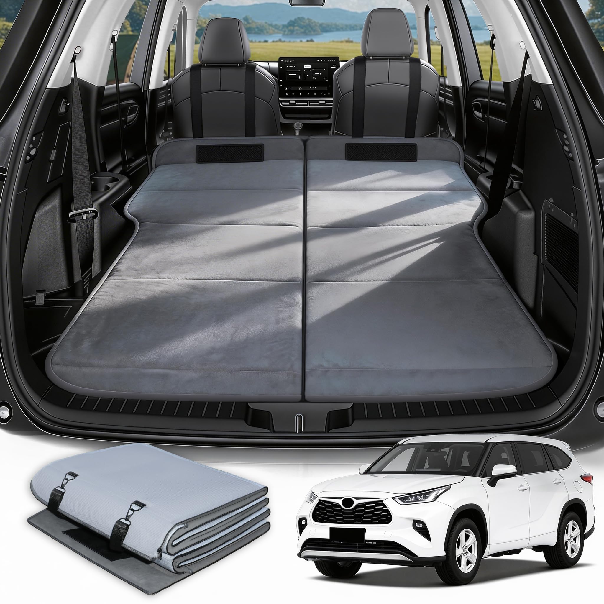 Car Bed for Toyota Highlander, Foldable Non-Inflatable Memory Foam Camping Mattress, Thickened Portable SUV Trunk Sleeping Pad, Air Mattress Upgrade for Camping &amp; Travel Essentials, Outdoor Bed