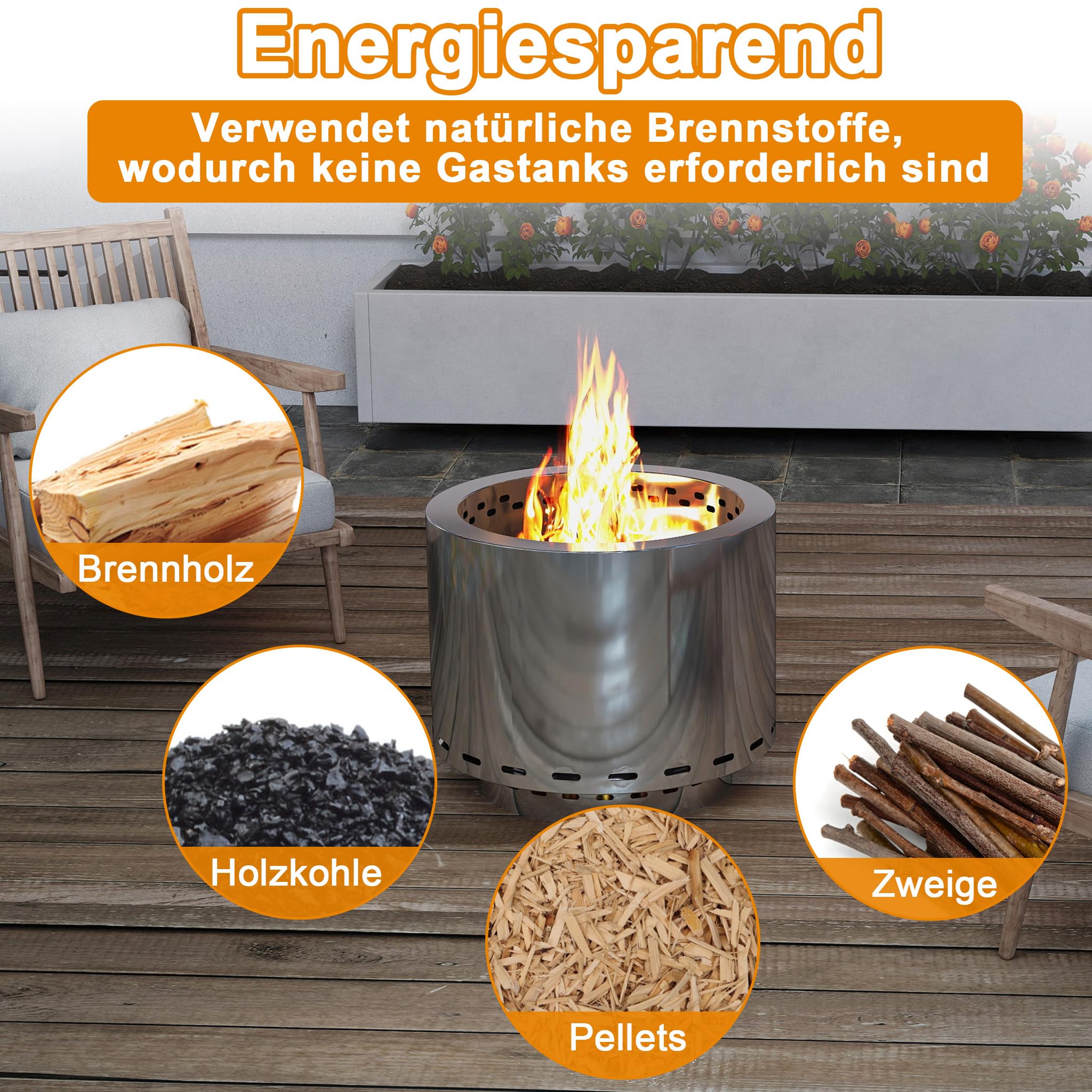 Aufun Stufa a legna da campeggio, portatile, in acciaio inox, 49 cm x 40 cm | Fornello da campeggio per esterni, braciere da tavolo con custodia, forno a legna, per picnic, escursioni, backpacking