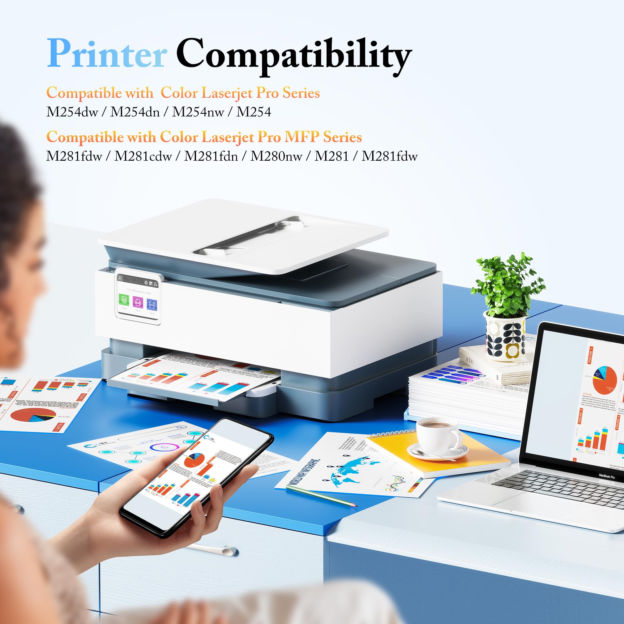 Palmtree 203X Cartouches Toner Compatible HP 4-Pack Noir Cyan Magenta Jaune - Pour Color LaserJet Pro MFP M281 & M254