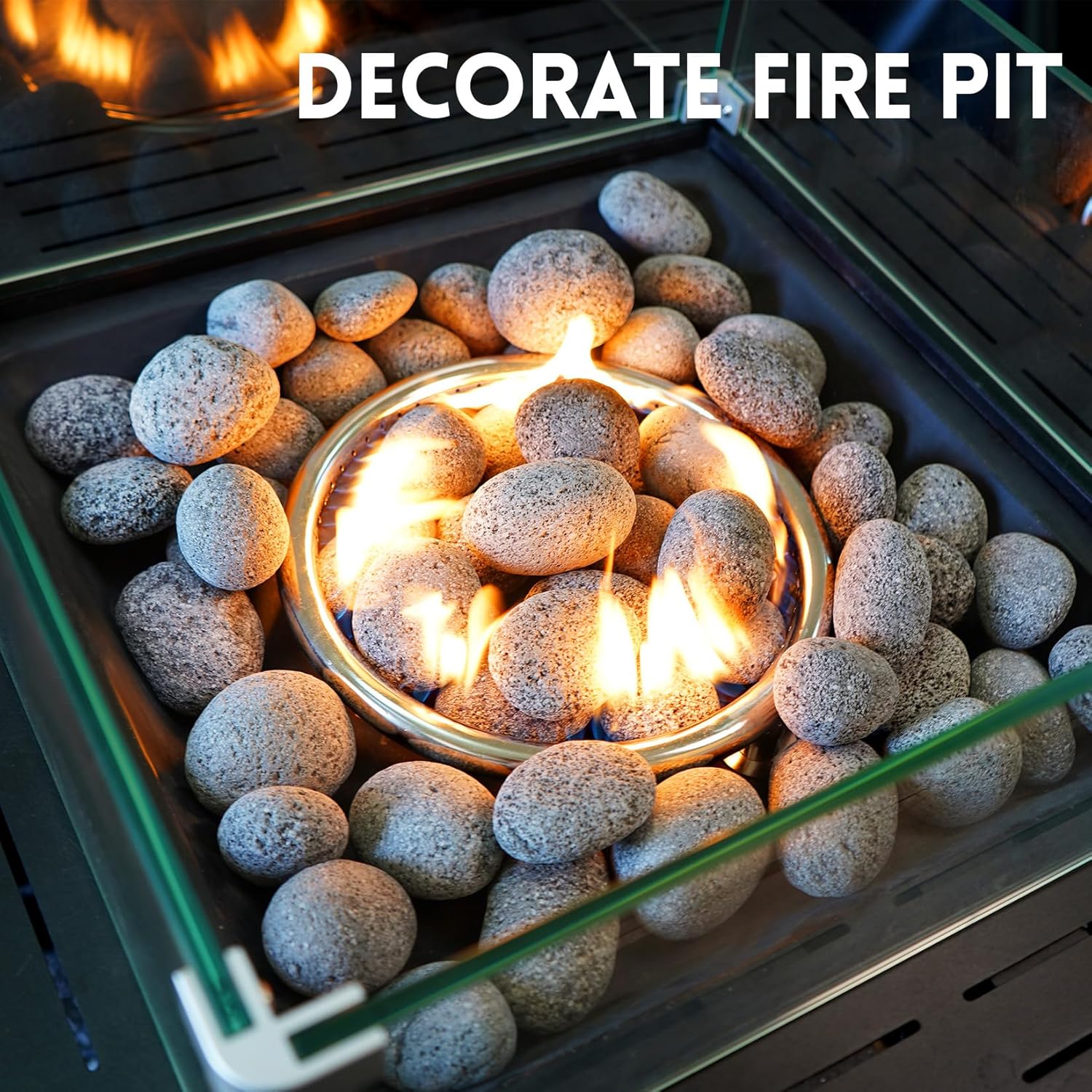 GasSaf 20 Pounds Black Natural Tumbled Stones Round Lava Rock Pebbles for Fire Pit, Gas Fireplace/Fire Tables, Gas Log Set, Fire Bowls, Decorative Landscaping Rocks for Indoor and Outdoor (2-3 Inch)