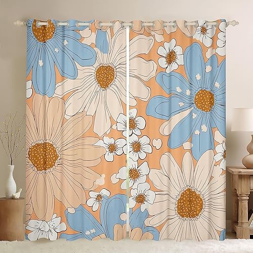 Miniatura 19 de Erosebridal Cortinas de flores hippie para decoración de cumpleaños, cortinas opacas lindas con diseño floral de arcoíris, 84 pulgadas de ancho x 84