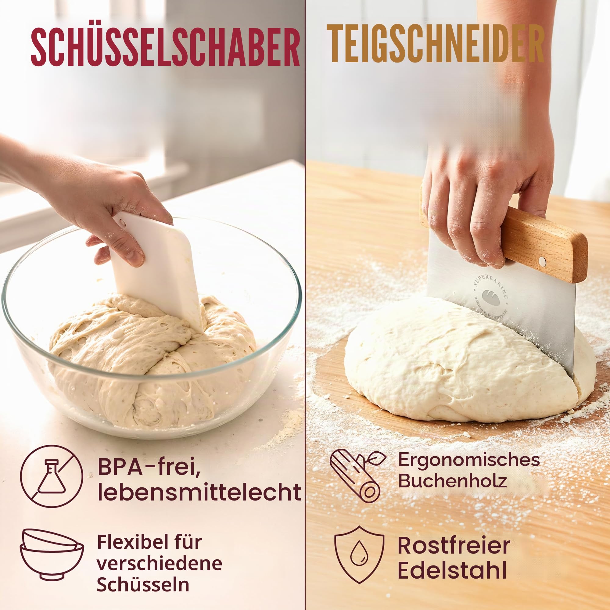 Superbaking Banneton Brotgärkorb-Set, oval, 25,4 cm, Sauerteig-Gärkorb für Brot, Backzubehör, handwerkliches Brot-Set, Geschenke für Bäcker