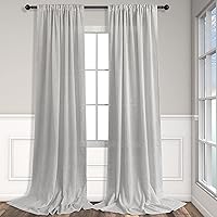 Vista 8 de Cortinas largas grises de 108 pulgadas para sala de estar, juego de 2 paneles con bolsillo para cortinero y trabillas traseras, cortinas de lino