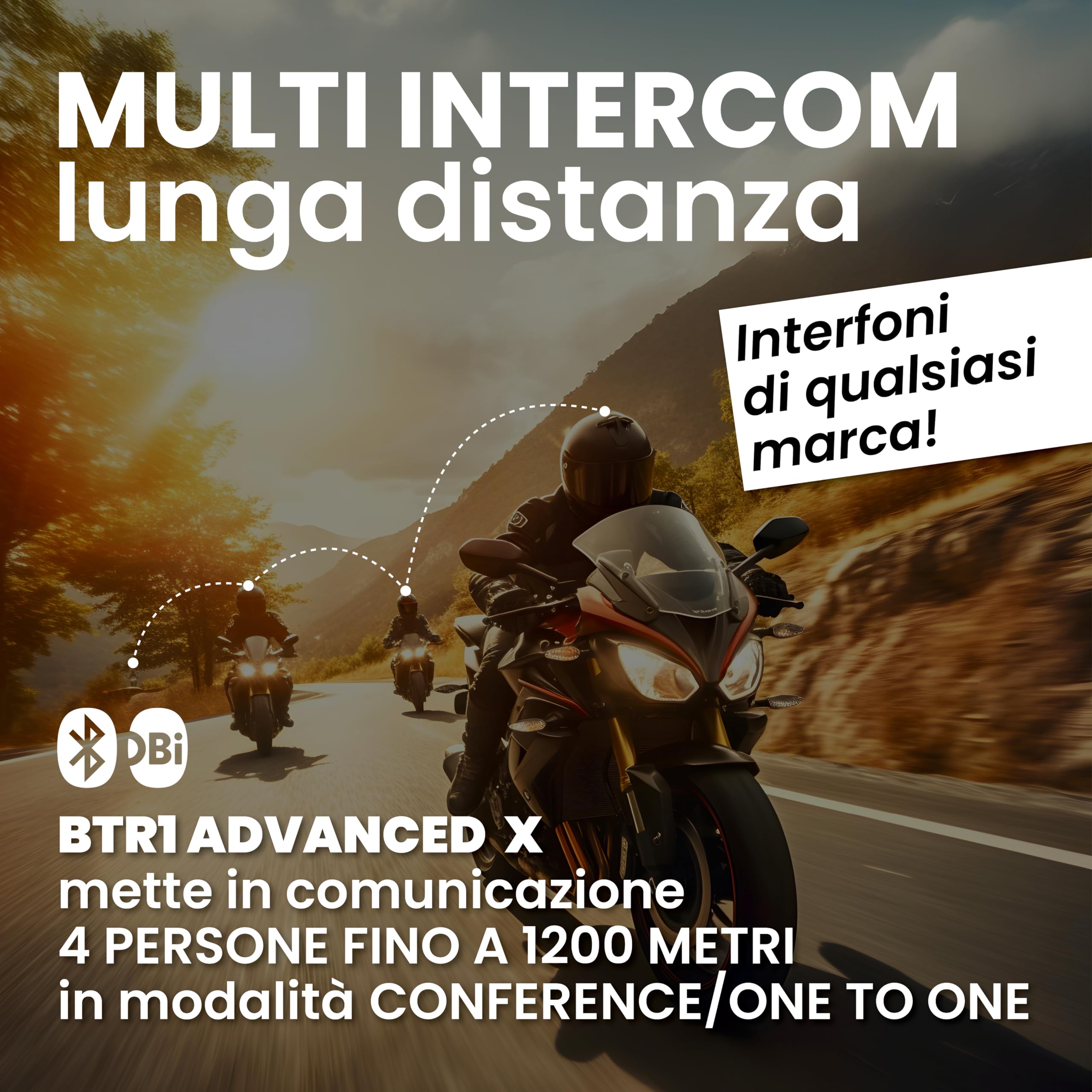 Midland - Interfono Moto Bluetooth BTR1 Advanced X, Auricolare Casco Moto, Portata 1200m, Conversazione tra 4 Persone, Connessione Universale Smartphone/GPS/Musica, Audio RFC Professionale