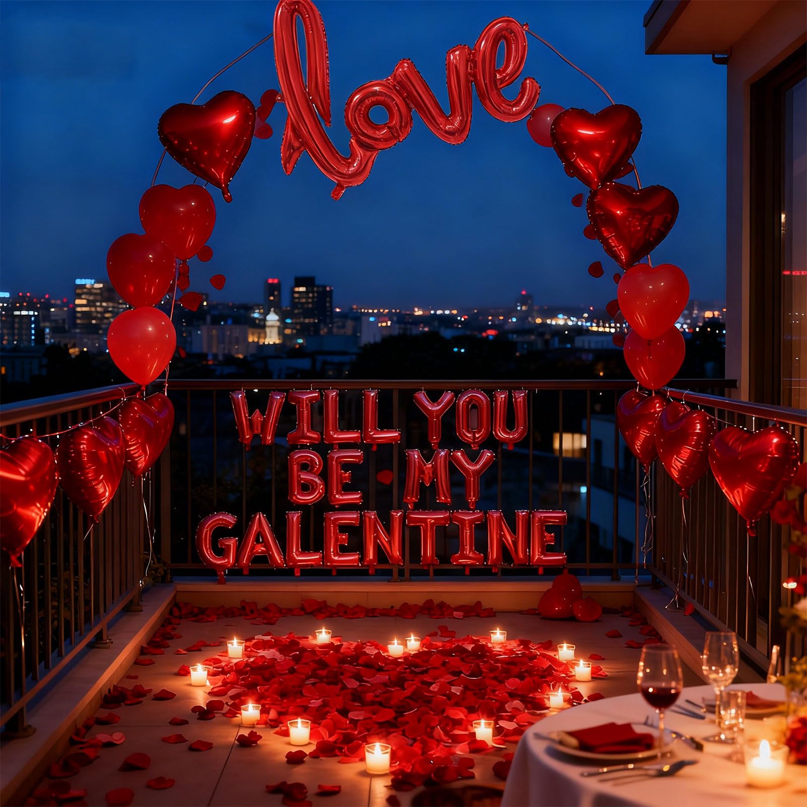 Czerwone balony 'WILL YOU BE MY GALENTINE' na dekoracje walentynkowe - czerwone sztuczne płatki róż 40 cm balon z literami 45 cm balony w kształcie serca szczęśliwy dzień galentyny romantyczny wystrój