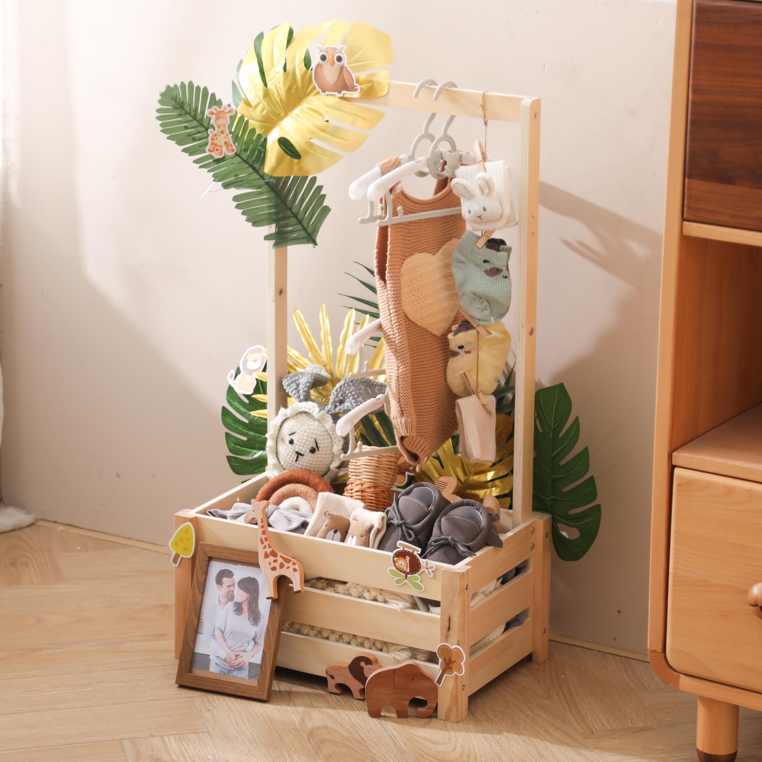 Cesta de regalo de madera para bebé (combo de animales arbustos)