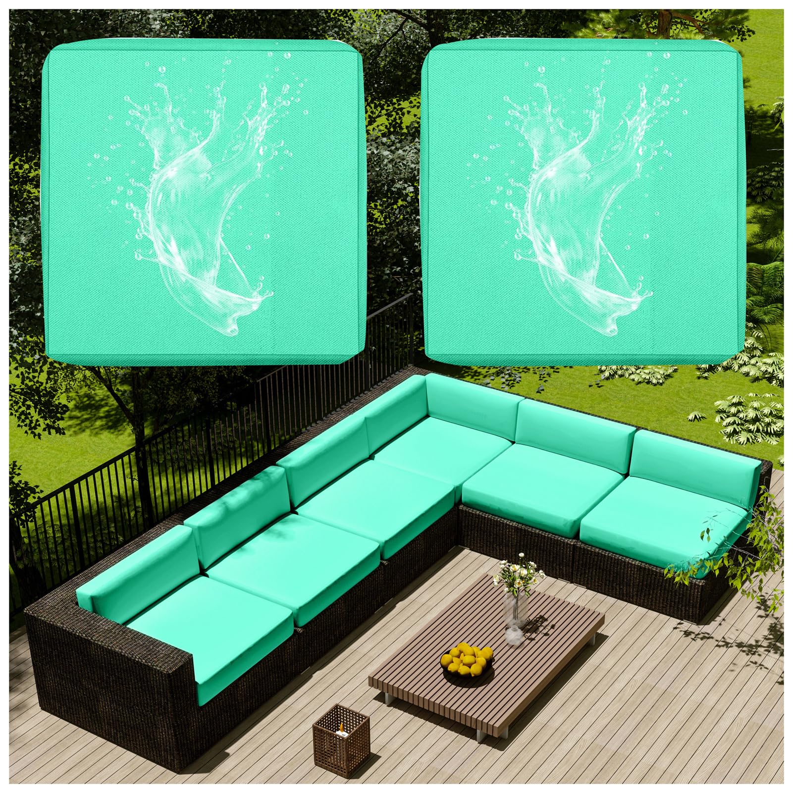 1/2/4 Pcs Patio Cushion Covers Waterproof – Outdoor Rattan Furniture Cushion Replacement Slipcovers with Zipper for L-Shaped Garden Sofa or Corner Couch (Turquoise,68x63cm 2 pcs) — image 1