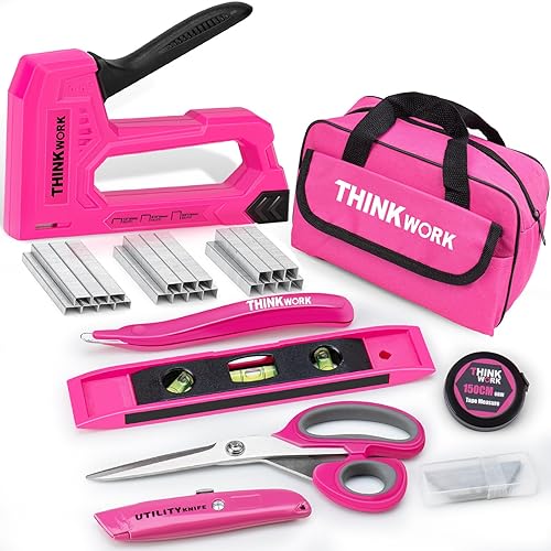 Miniatura 1 de THINKWORK Juego de 20 pistolas de grapas ligeras, pistolas de grapas rosasuso doméstico con 2100 grapas JT21 y removedor de grapas, pistola de