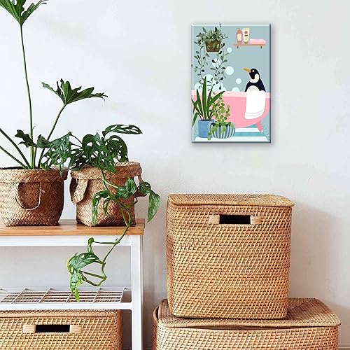 Miniatura 5 de Arte de pared de pingüino en la bañera, impresiones azules de baño, decoración de pared, divertido póster de animal en la bañera, arte de pared