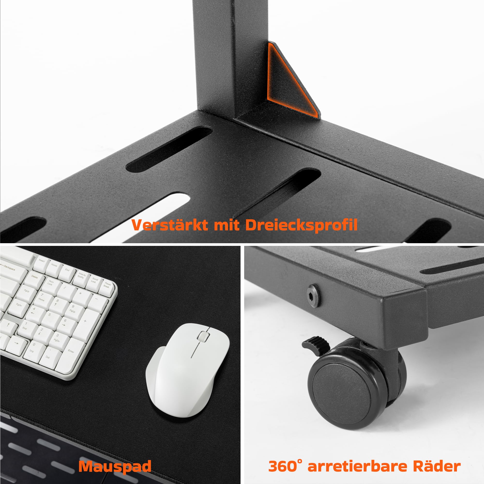 Aquzee PC Ständer, Höhenverstellbarer Computer Tower Ständer, Metall PC Rollwagen, Computer Stand Beistelltisch Schwarz, 2 Regal PC Halterung Unter Schreibtisch, Computerschrank für Gehäuse
