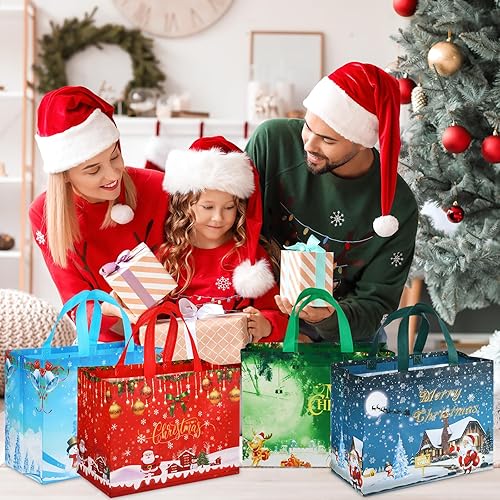 Miniatura 4 de Talltalk 120 bolsas de regalo de Navidad, bolsas de mano a granel de Navidad no tejidas con asa de 12.8 x 9.8 x 6.7 pulgadas (cota)