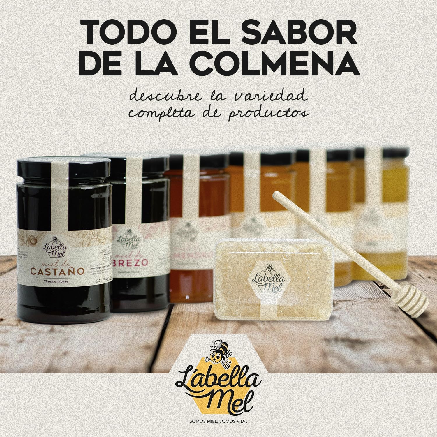 L'Abella Mel | Miel de Bosque Multifloral 100% Natural | Miel Pura de Abeja Española Sin Pasteurizar Ni Aditivos | Recolección Manual Directa del Apicultor | Apicultura Familiar | 1 kg